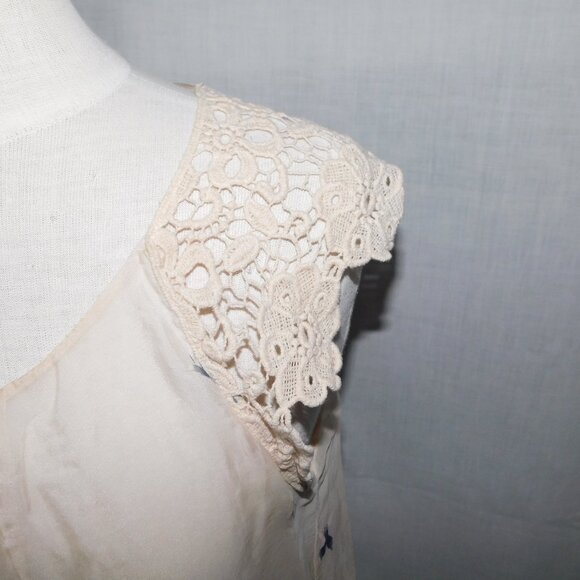 Carla Conti ivory silk abstract butterfly watercolour crochet lace cap sleeve L - Picture 9 of 13